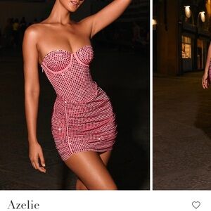 Oh Polly Red and White Ruched Bustier Mini Dress